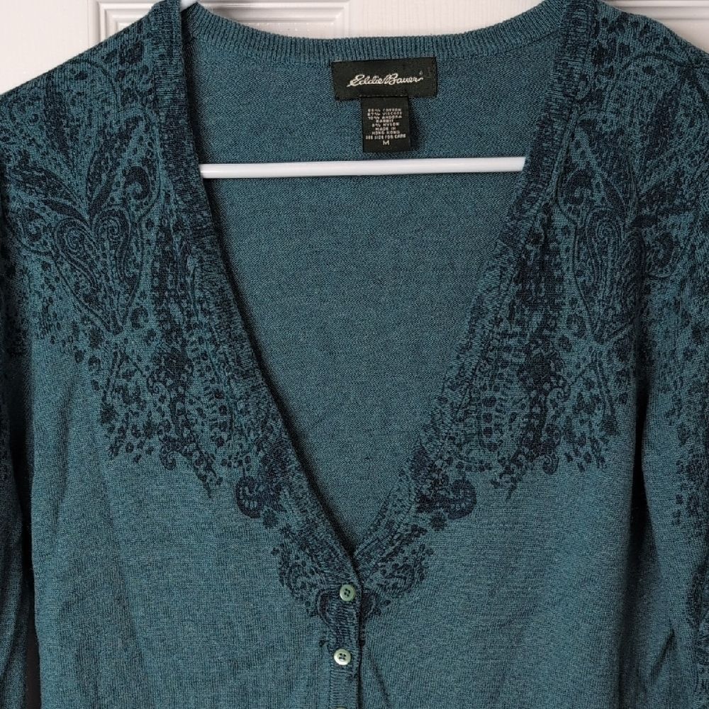 Eddie Bauer Teal Cardigan Sweater Angora Blend - Picture 3 of 11
